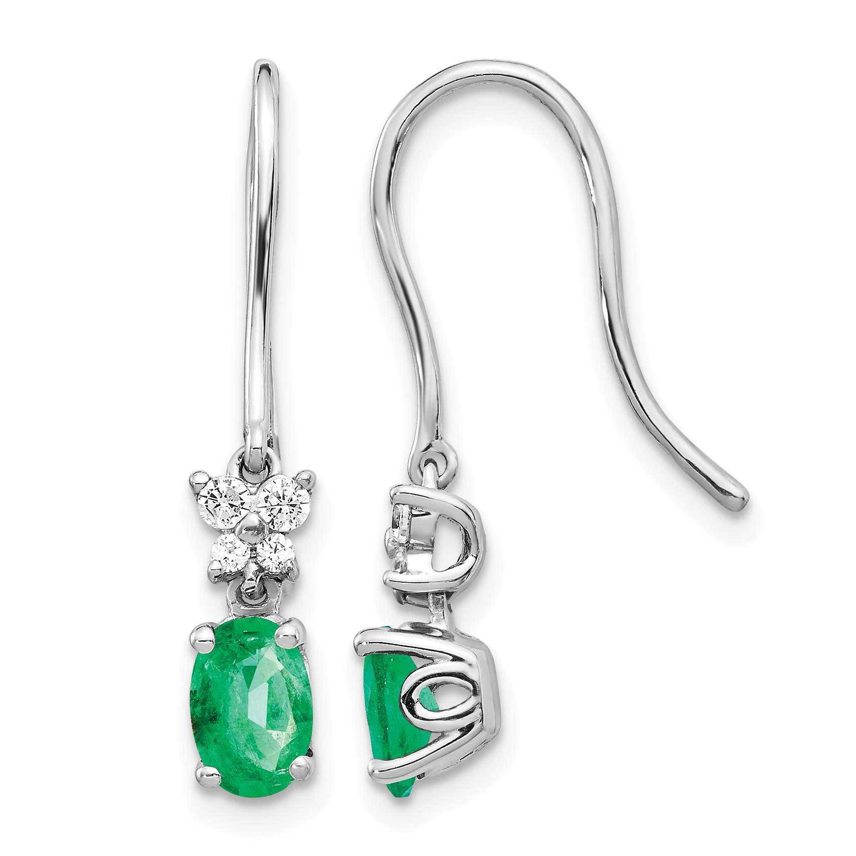 14k White Gold 1/8ct Diamond and Oval Emerald Dangle Earrings (EM5600-EM-013-WA)
