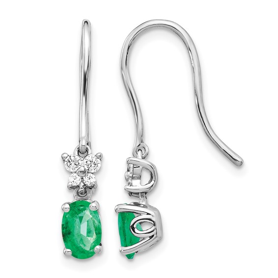 Diamond & Oval Gemstone Shepherd Hook Earrings