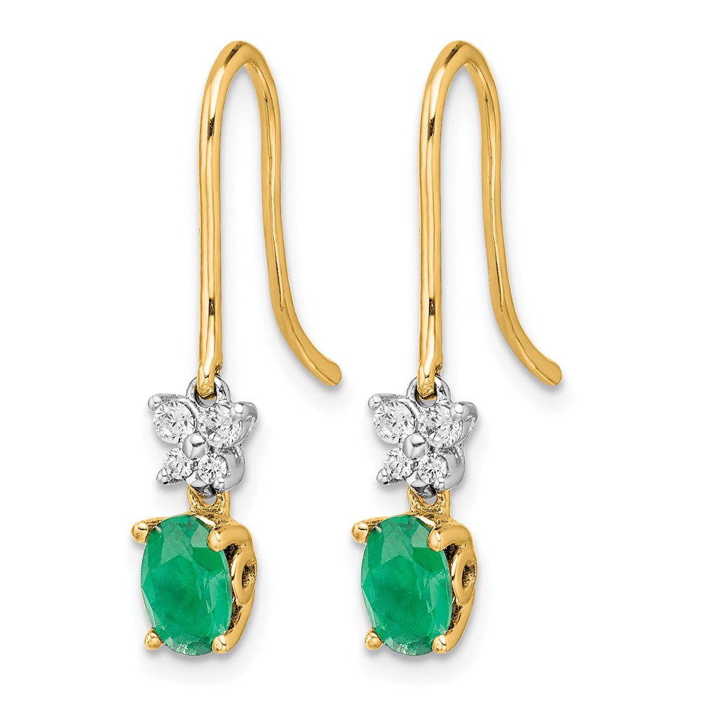 14k Two-tone 1/8ct Diamond and Oval Emerald Shepherd Hook Earrings (EM5600-EM-013-YWA)