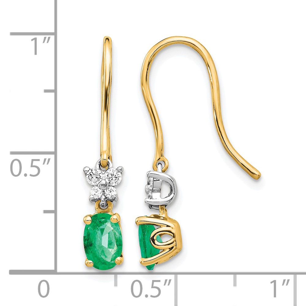 14k Two-tone 1/8ct Diamond and Oval Emerald Shepherd Hook Earrings (EM5600-EM-013-YWA)