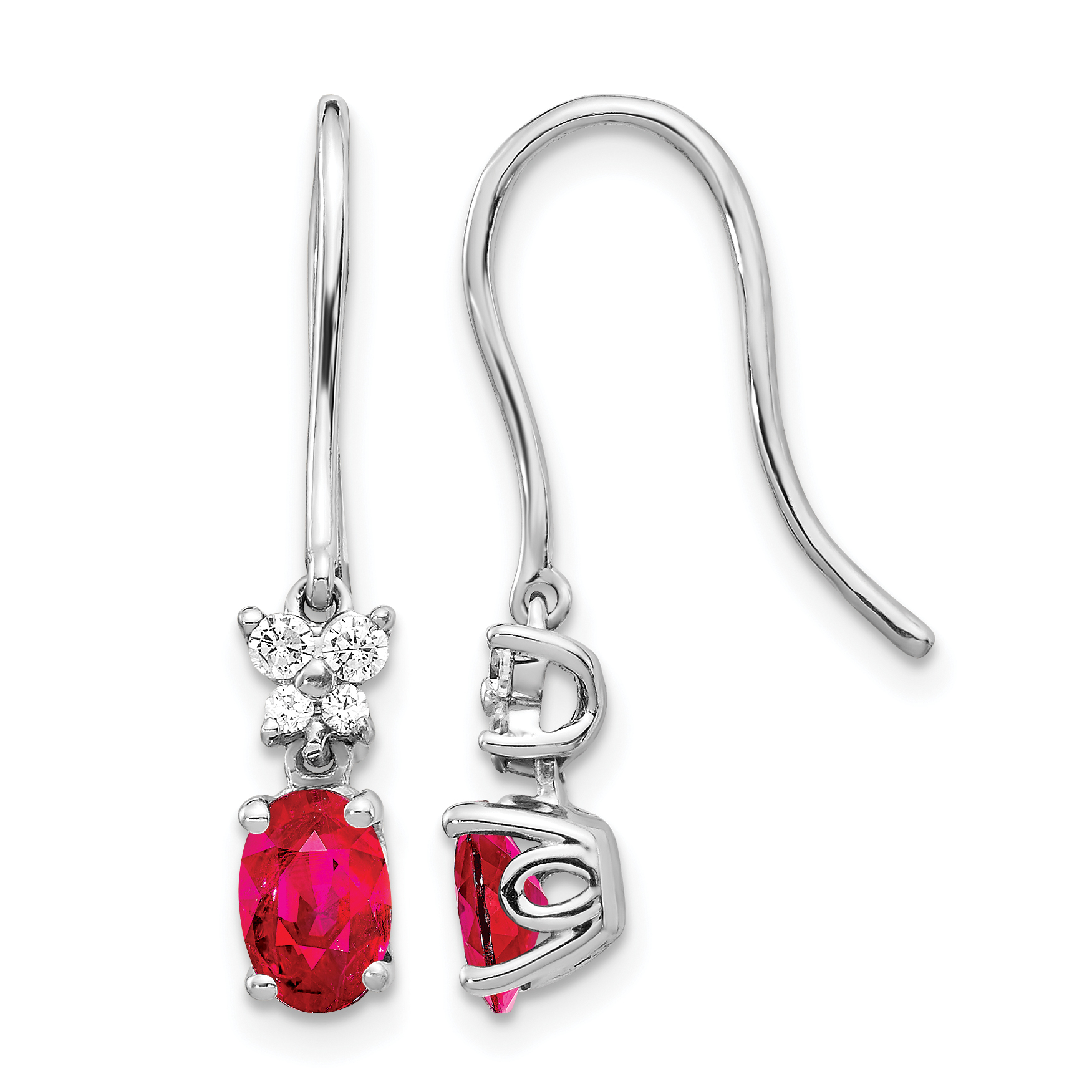 14k White Gold Diamond and Oval Ruby Earrings (EM5600-RU-013-WA)