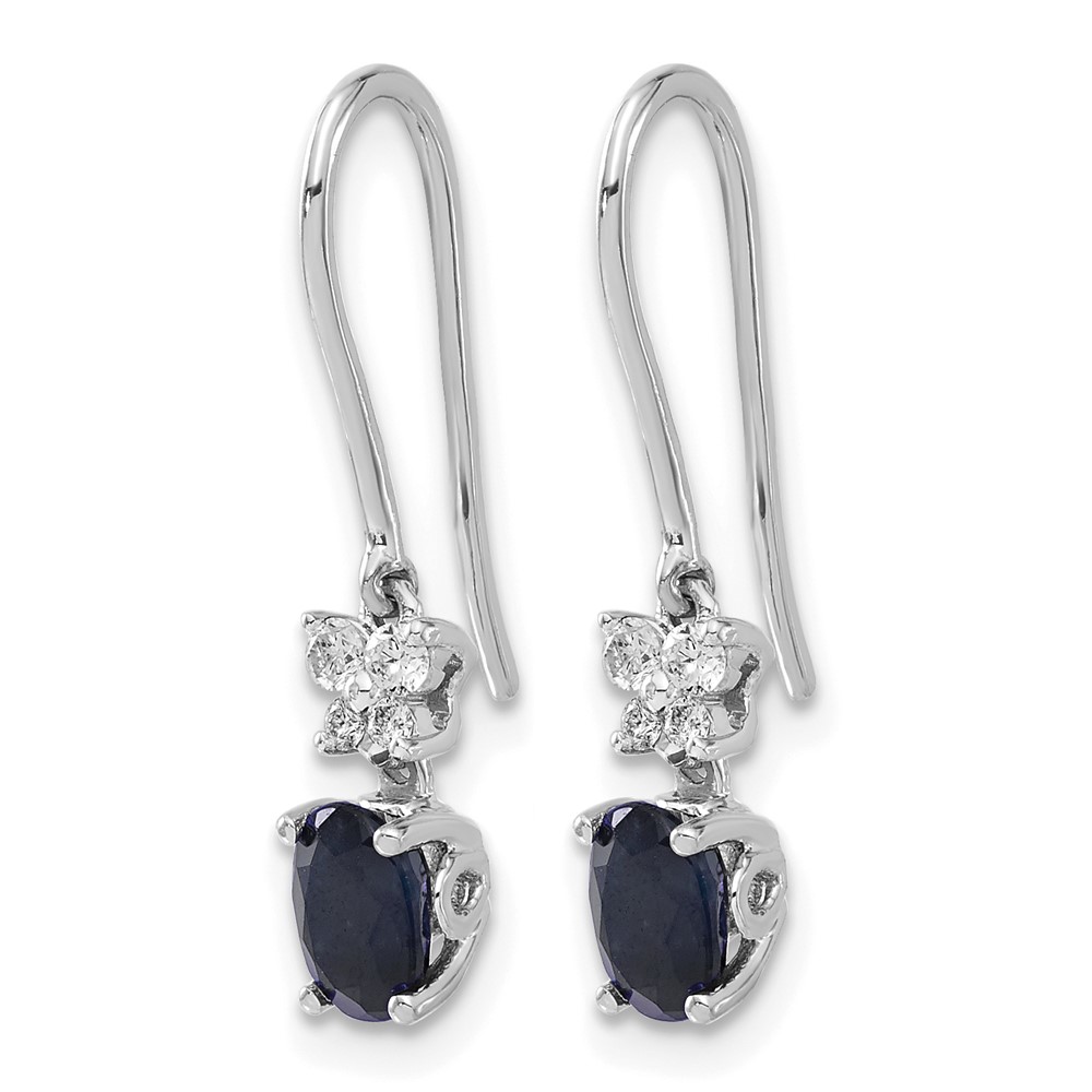 10k White Gold Diamond and Oval Sapphire Shepherd Hook Earrings (EM5600-SA-013-1WA)