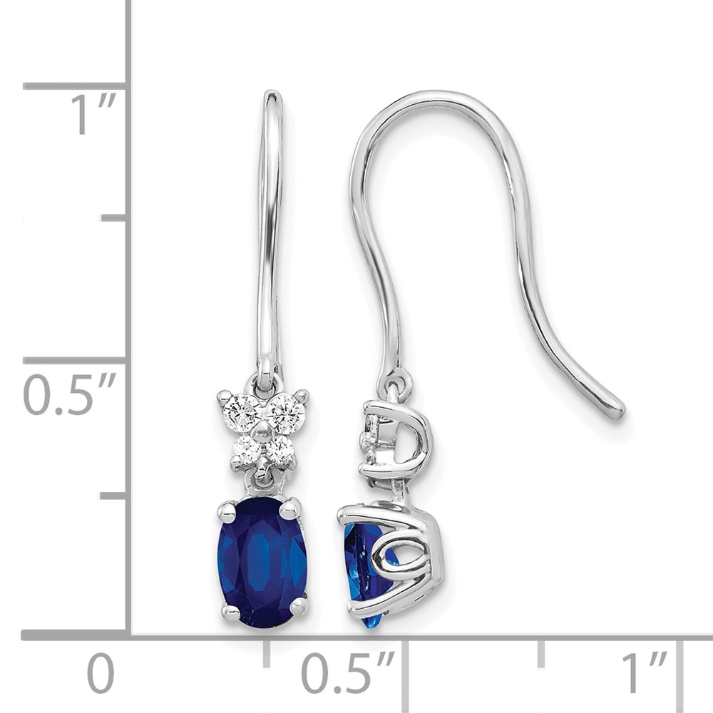10k White Gold Diamond and Oval Sapphire Shepherd Hook Earrings (EM5600-SA-013-1WA)