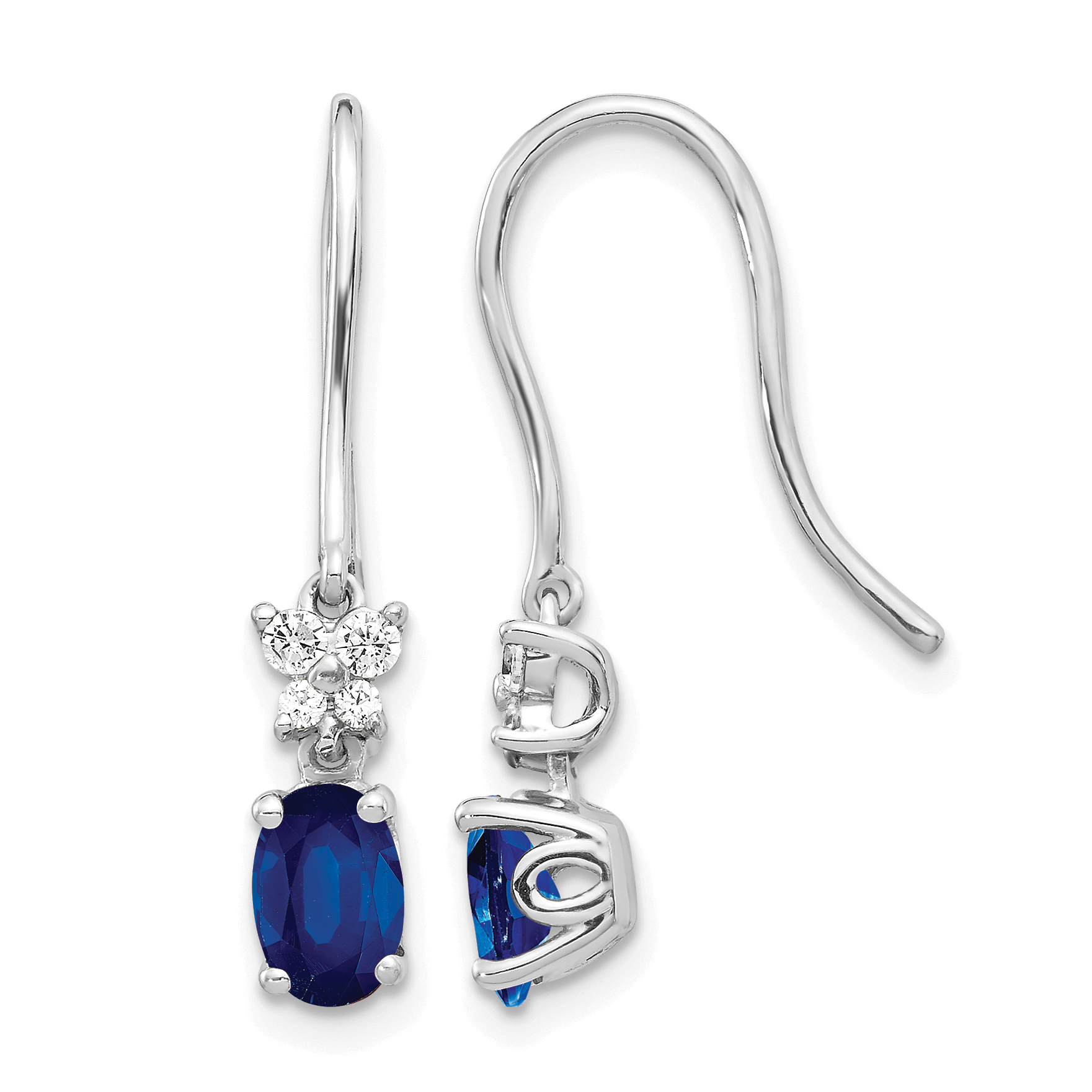 10k White Gold Diamond and Oval Sapphire Shepherd Hook Earrings (EM5600-SA-013-1WA)