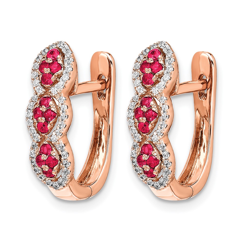 14k Rose Gold Diamond and Ruby Hinged Earrings (EM5601-RU-025-RA)