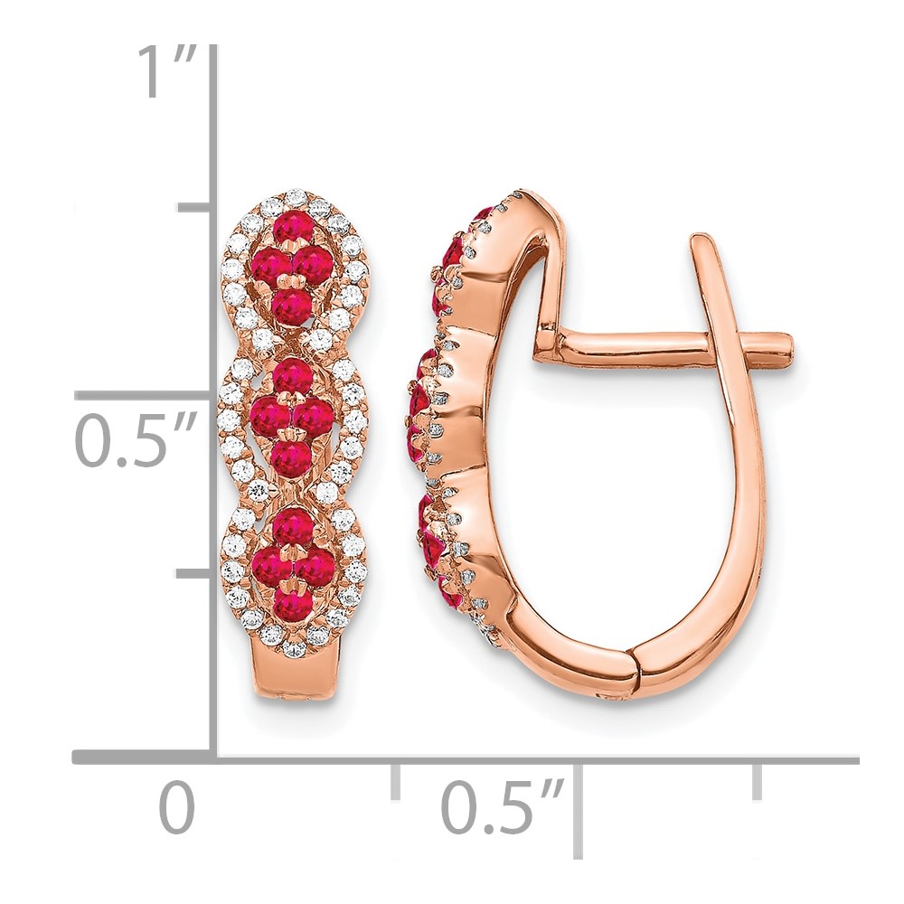 14k Rose Gold Diamond and Ruby Hinged Earrings (EM5601-RU-025-RA)