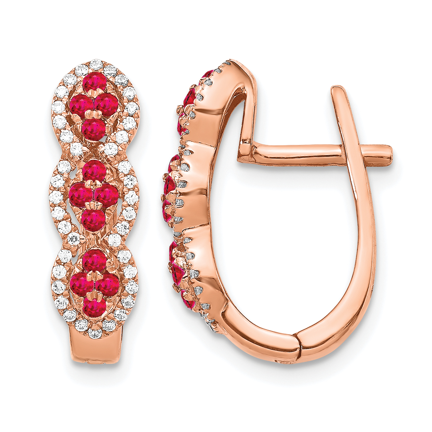 14k Rose Gold Diamond and Ruby Hinged Earrings (EM5601-RU-025-RA)