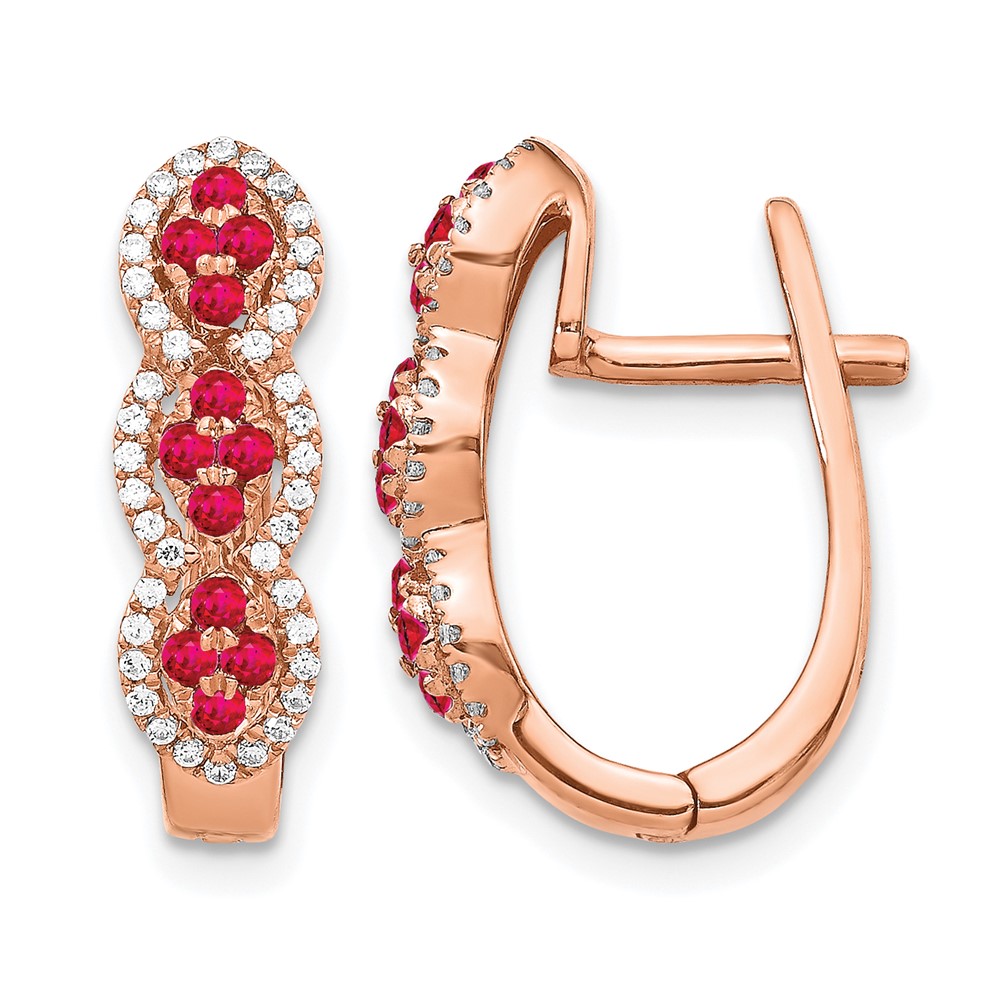 14k Rose Gold Diamond and Ruby Hinged Earrings (EM5601-RU-025-RA)