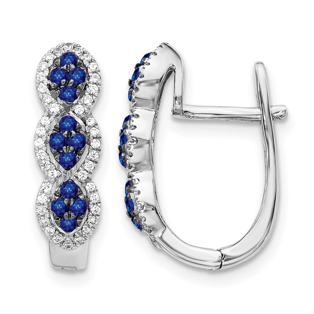 14k White Gold Diamond and Blue Sapphire Hinged Earrings (EM5601-SA-025-WA)