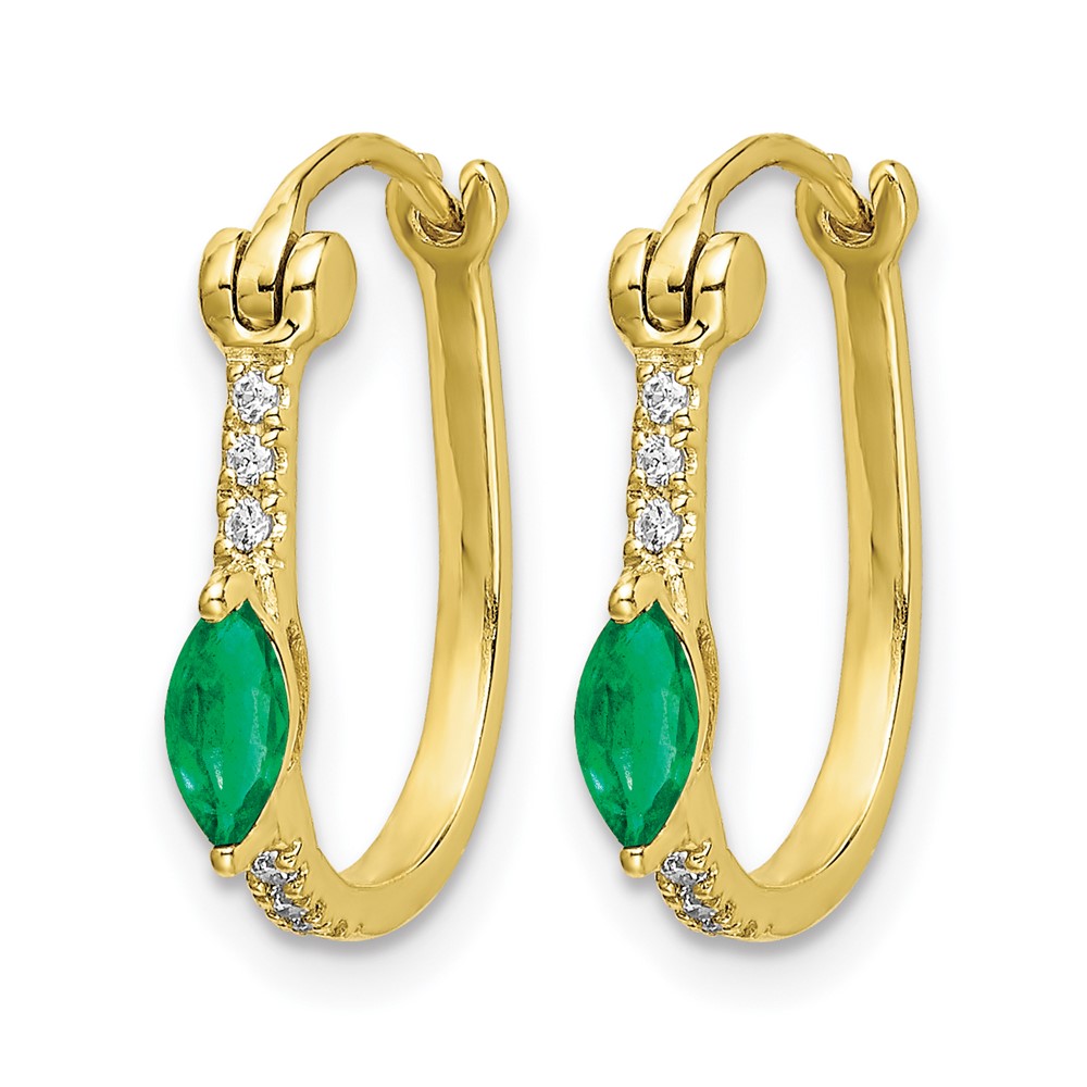 10k 1/20ct Diamond and Emerald Hinged Hoop Earrings (EM5603-EM-006-1YA)