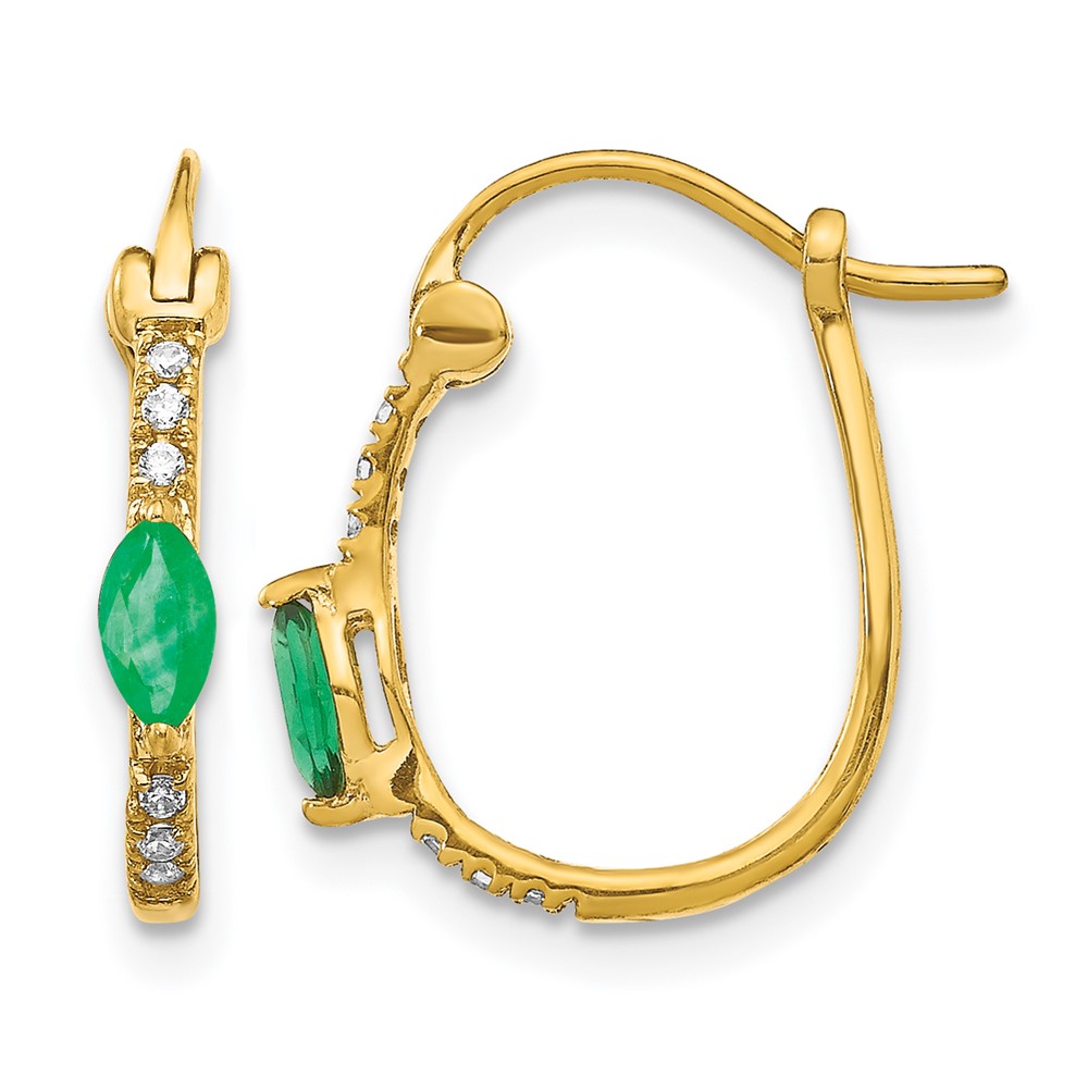 10k 1/20ct Diamond and Emerald Hinged Hoop Earrings (EM5603-EM-006-1YA)