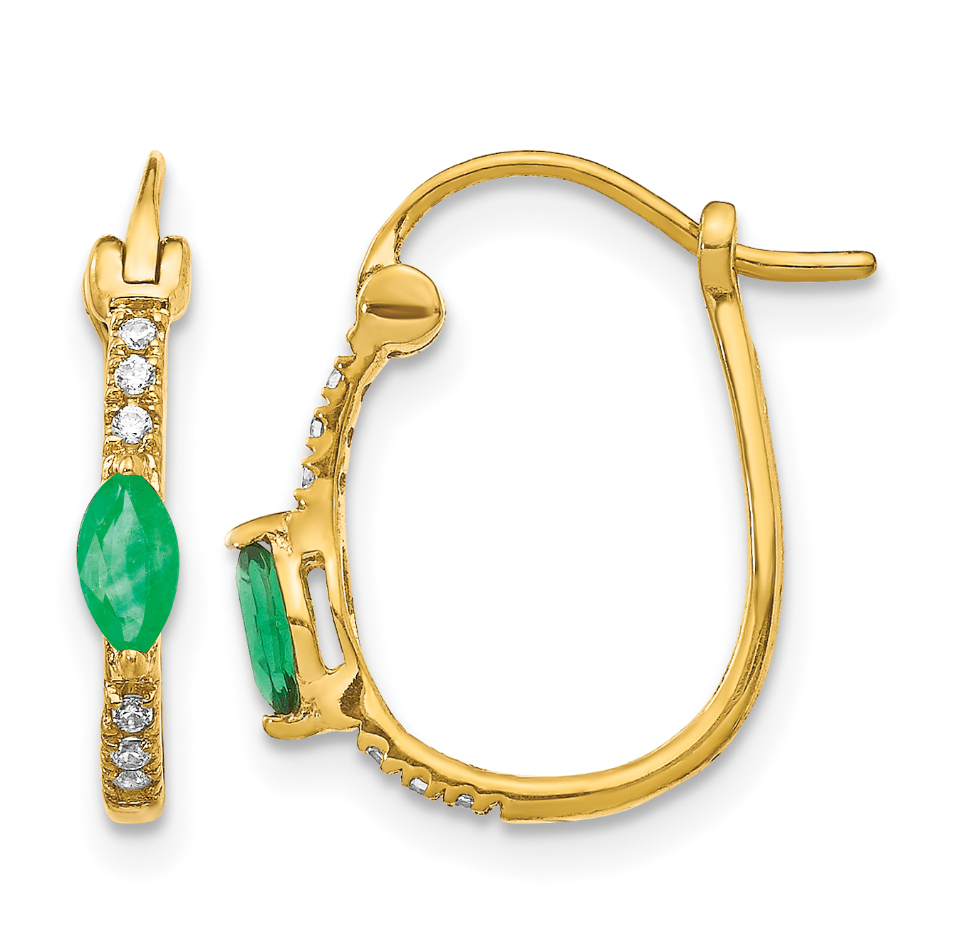 14k 1/20ct Diamond and Emerald Hinged Hoop Earrings (EM5603-EM-006-YA)