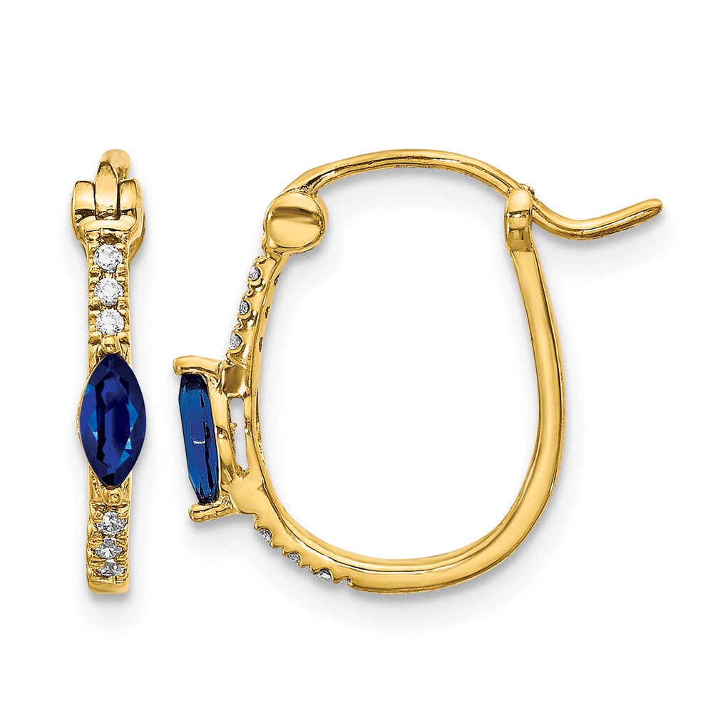 14k 1/20ct Diamond and Sapphire Hinged Hoop Earrings (EM5603-SA-006-YA)