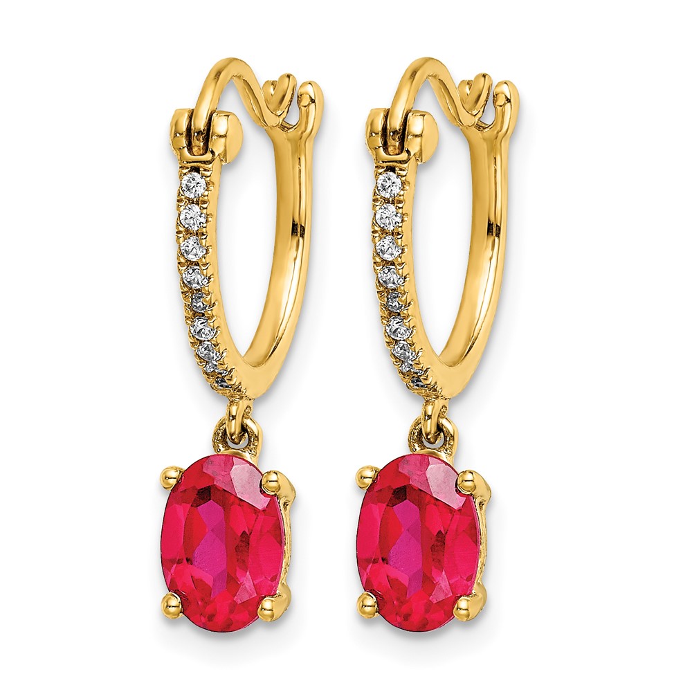 14k 1/10ct Diamond and Ruby Dangle Hoop Earrings (EM5604-RU-010-YA)