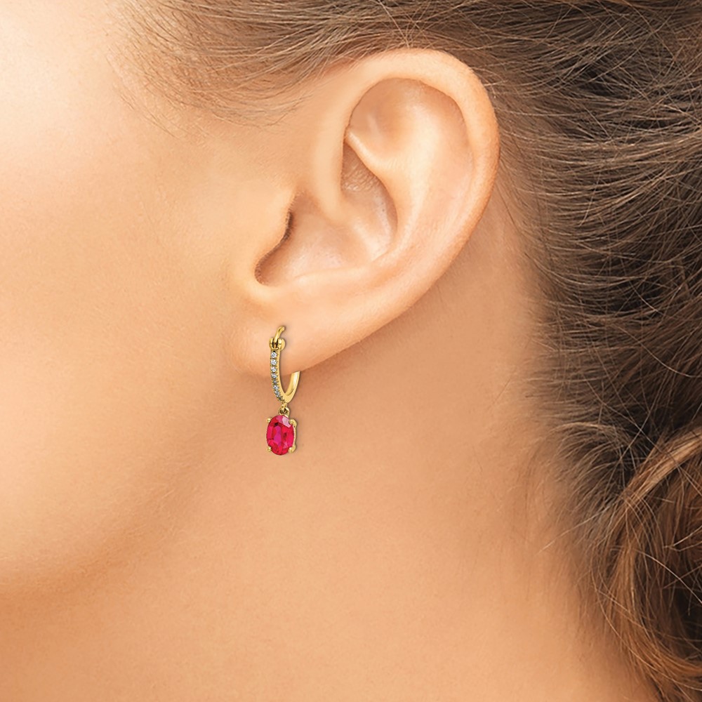14k 1/10ct Diamond and Ruby Dangle Hoop Earrings (EM5604-RU-010-YA)