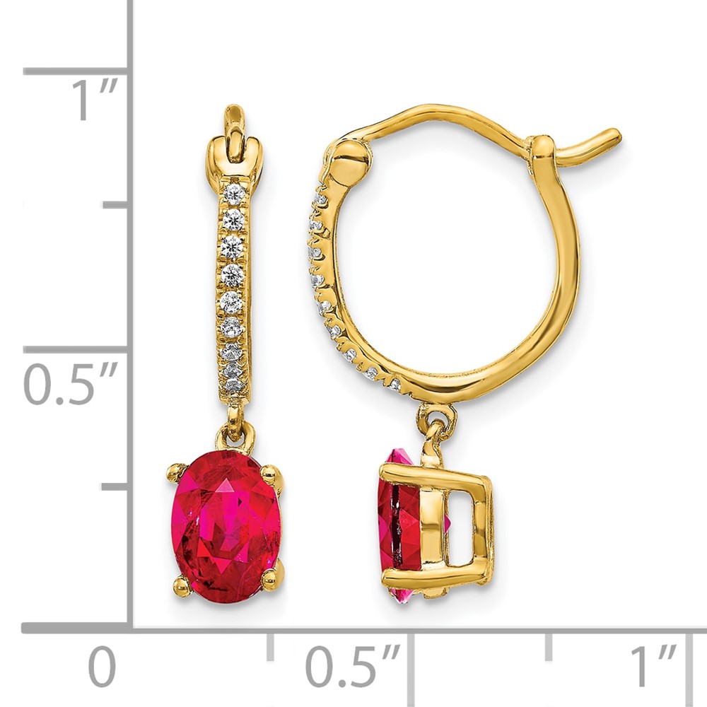 14k 1/10ct Diamond and Ruby Dangle Hoop Earrings (EM5604-RU-010-YA)