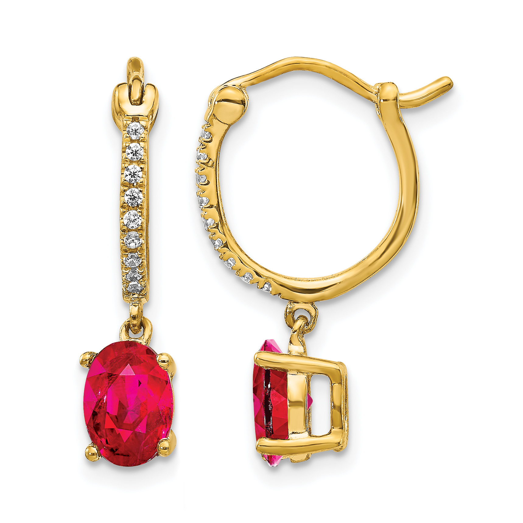 14k 1/10ct Diamond and Ruby Dangle Hoop Earrings (EM5604-RU-010-YA)