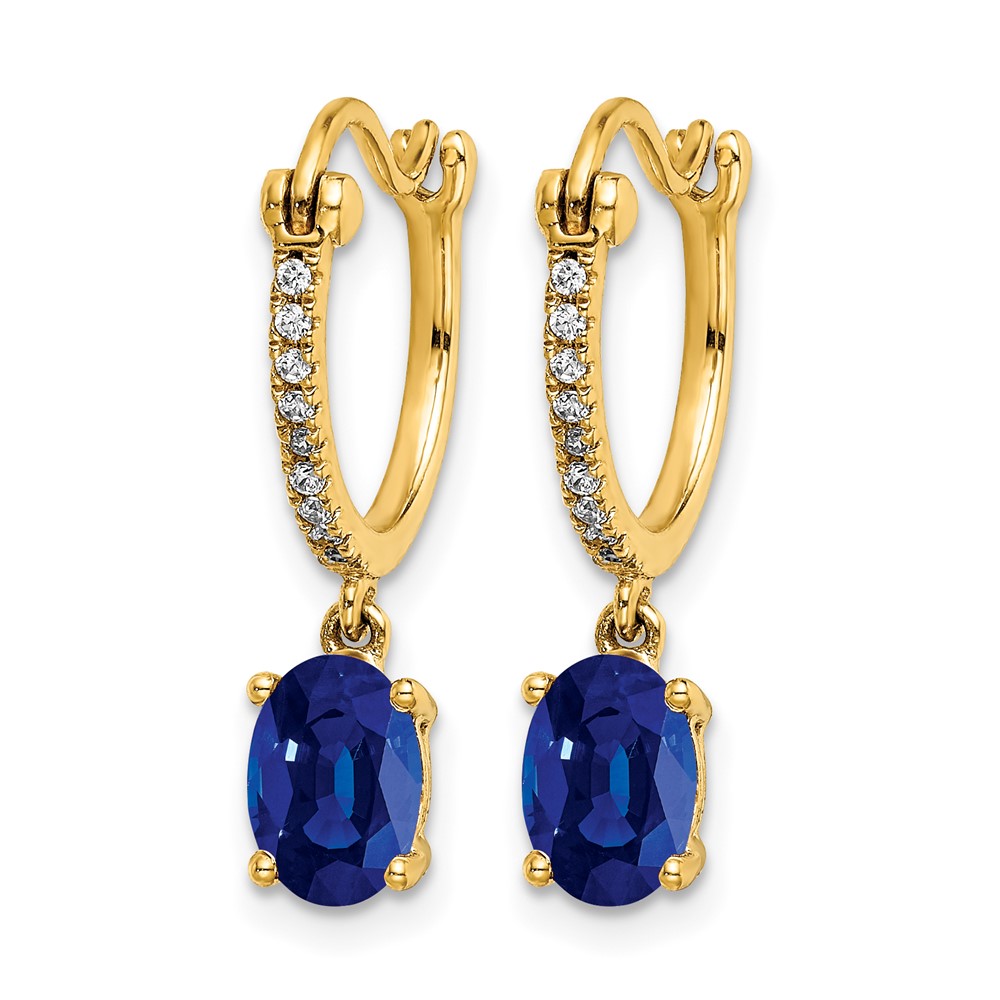 14k 1/10ct Diamond and Sapphire Dangle Hoop Earrings (EM5604-SA-010-YA)