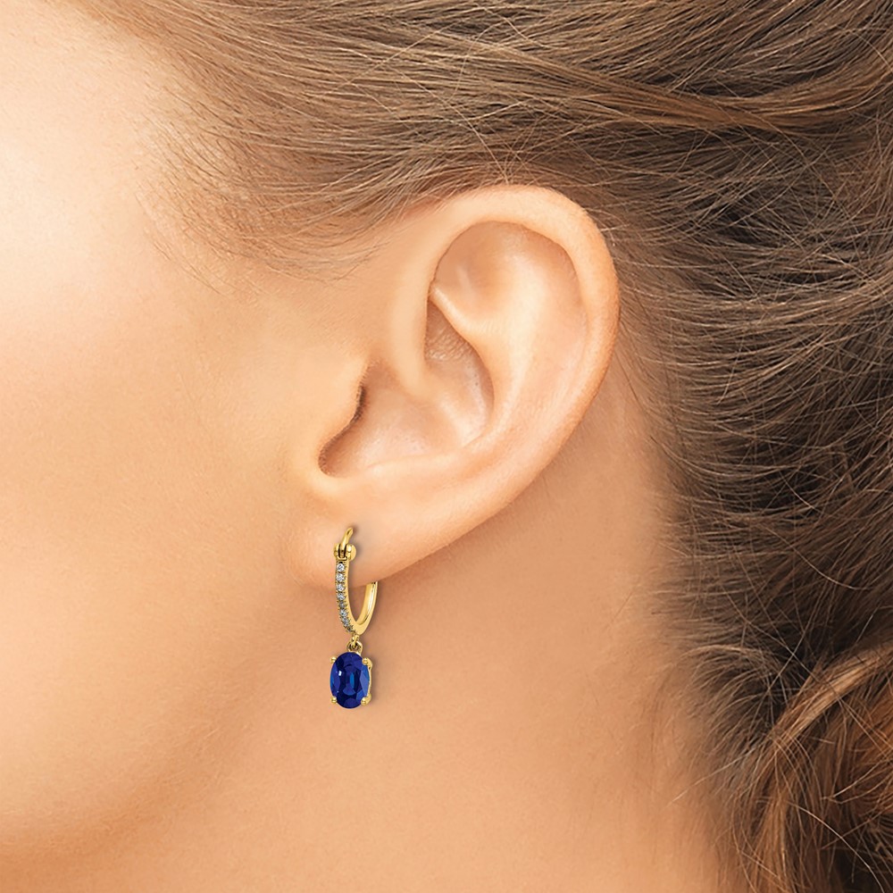 14k 1/10ct Diamond and Sapphire Dangle Hoop Earrings (EM5604-SA-010-YA)
