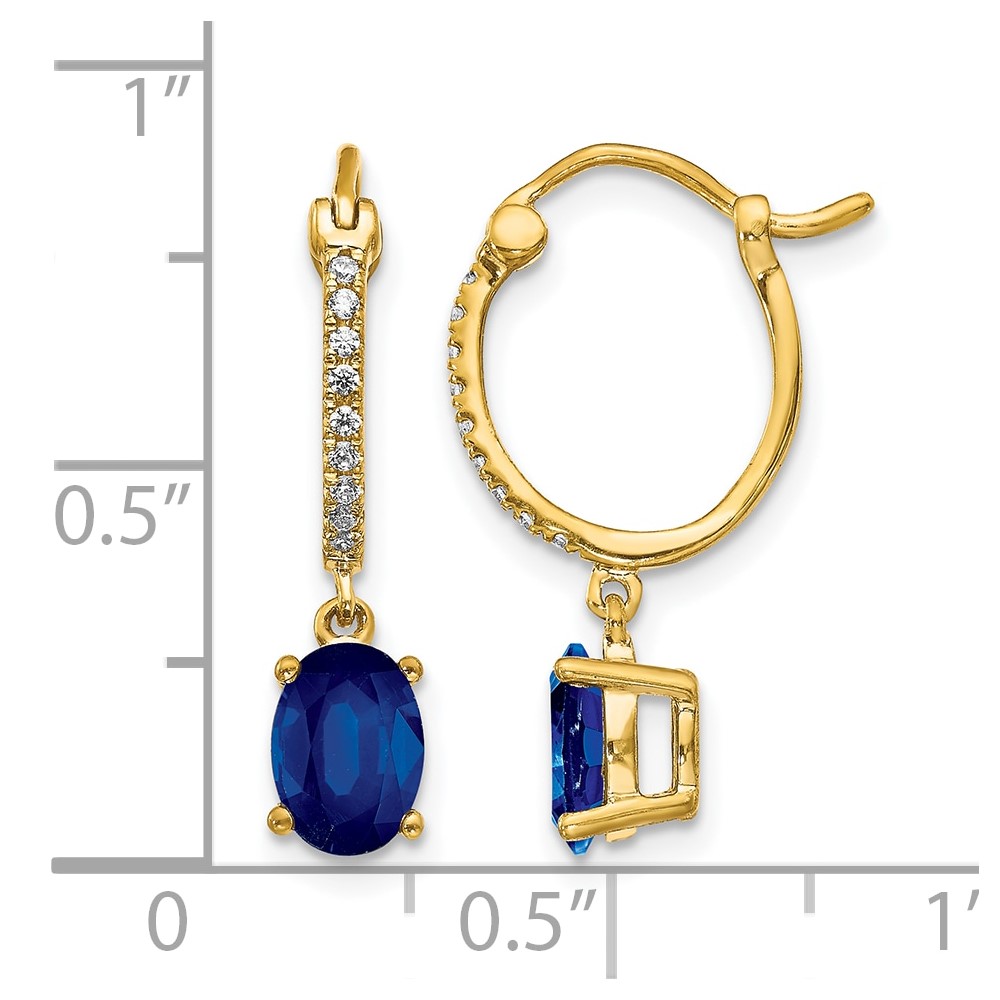 14k 1/10ct Diamond and Sapphire Dangle Hoop Earrings (EM5604-SA-010-YA)