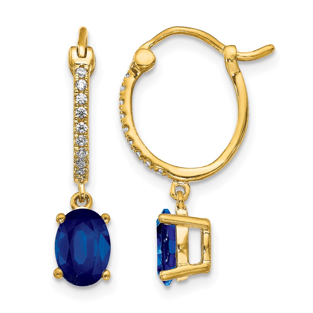 14k 1/10ct Diamond and Sapphire Dangle Hoop Earrings (EM5604-SA-010-YA)