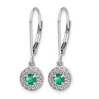 14K White Gold 0.20 Carat Lab Grown Diamond VS SI+ G+ and Created Emerald Complete Halo Leverback Earrings view 2