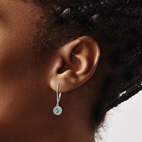 14K White Gold 0.20 Carat Lab Grown Diamond VS SI+ G+ and Created Emerald Complete Halo Leverback Earrings view 3