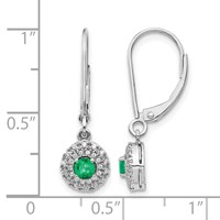 14K White Gold 0.20 Carat Lab Grown Diamond VS SI+ G+ and Created Emerald Complete Halo Leverback Earrings view 4