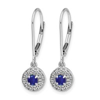 14K White Gold 0.20 Carat Lab Grown Diamond VS SI+ G+ and Created Sapphire Complete Drop Leverback Earrings view 2