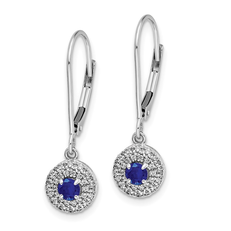 14k White Gold 1/5 carat Lab Grown Diamond VS/SI+ G+ and Created Sapphire Complete Drop Leverback Earrings
