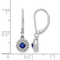 14K White Gold 0.20 Carat Lab Grown Diamond VS SI+ G+ and Created Sapphire Complete Drop Leverback Earrings view 4
