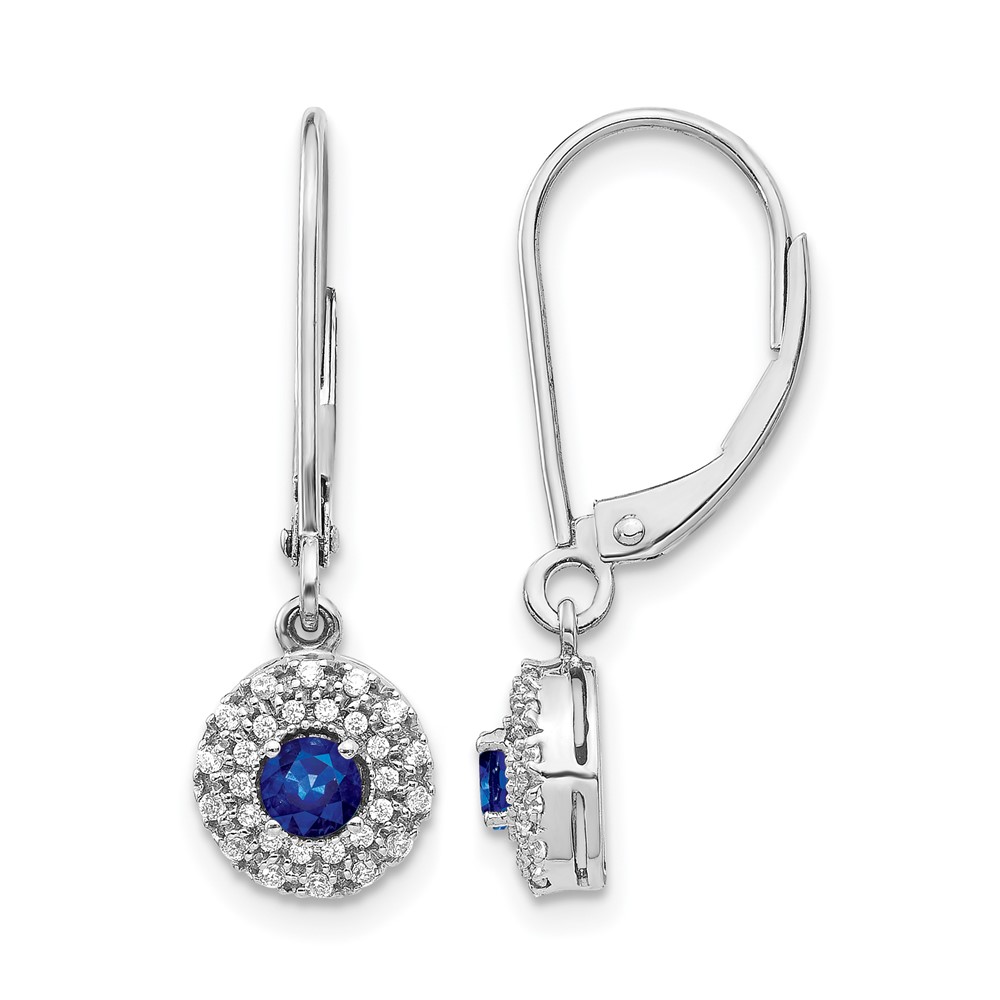 14K White Gold 0.20 Carat Lab Grown Diamond VS SI+ G+ and Created Sapphire Complete Drop Leverback Earrings