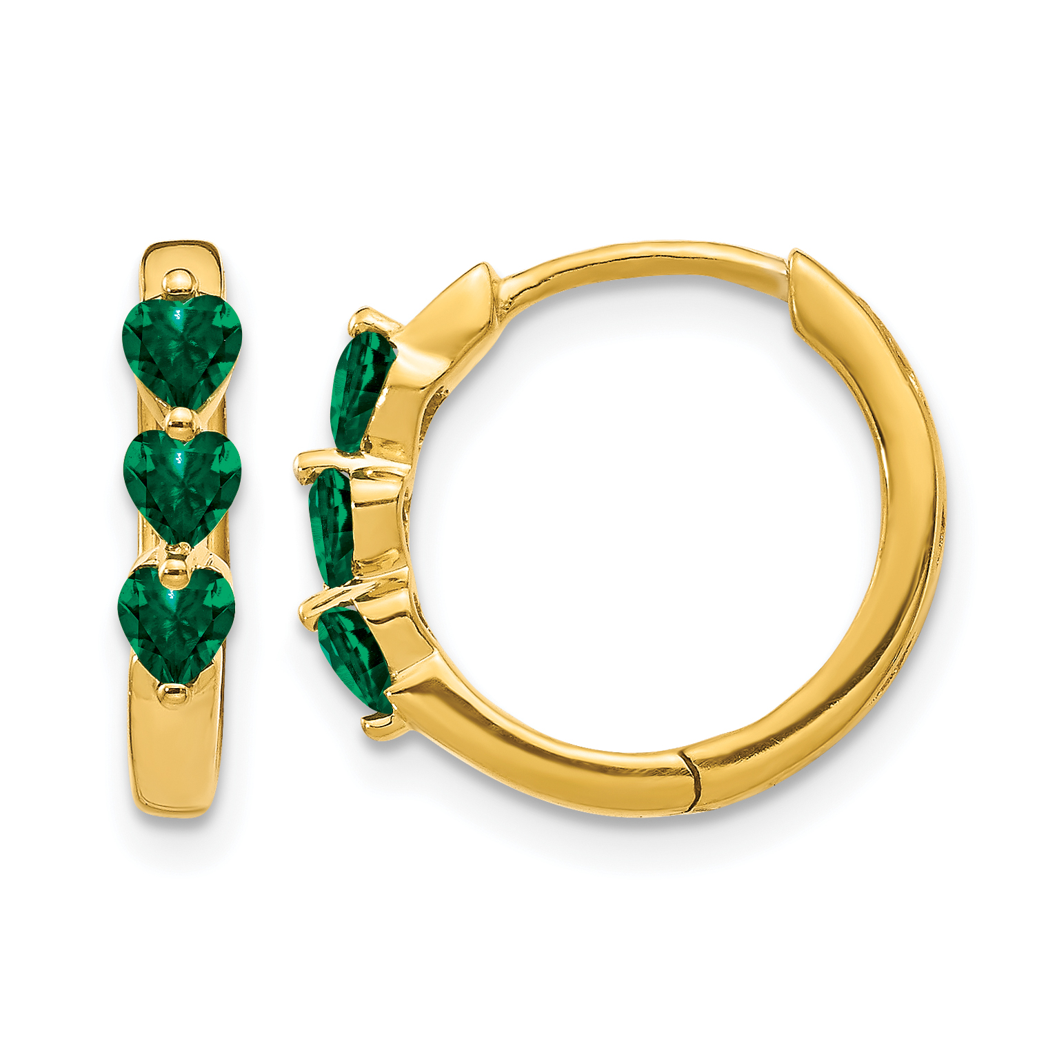 14k Created Emerald Polished Hinged Hoop Earrings (EM5606-CEM-Y)