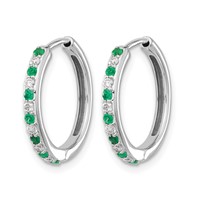 14K White Gold 0.20 Carat Lab Grown Diamond VS SI+ G+ and Created Emerald Complete Hinged Hoop Earrings view 2