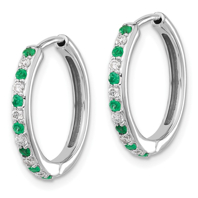 14k White Gold 1/5 carat Lab Grown Diamond VS/SI+ G+ and Created Emerald Complete Hinged Hoop Earrings