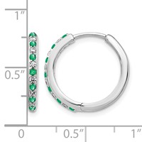 14K White Gold 0.20 Carat Lab Grown Diamond VS SI+ G+ and Created Emerald Complete Hinged Hoop Earrings view 4