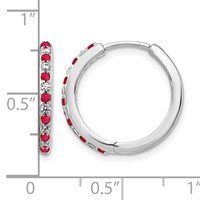 14K White Gold 0.20 Carat Lab Grown Diamond VS SI+ G+ and Created Ruby Complete Hinged Hoop Earrings view 4