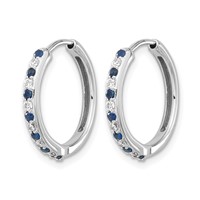 14K White Gold 0.20 Carat Lab Grown Diamond VS SI+ G+ and Created Sapphire Complete Hinged Hoop Earrings view 2