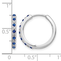 14K White Gold 0.20 Carat Lab Grown Diamond VS SI+ G+ and Created Sapphire Complete Hinged Hoop Earrings view 4