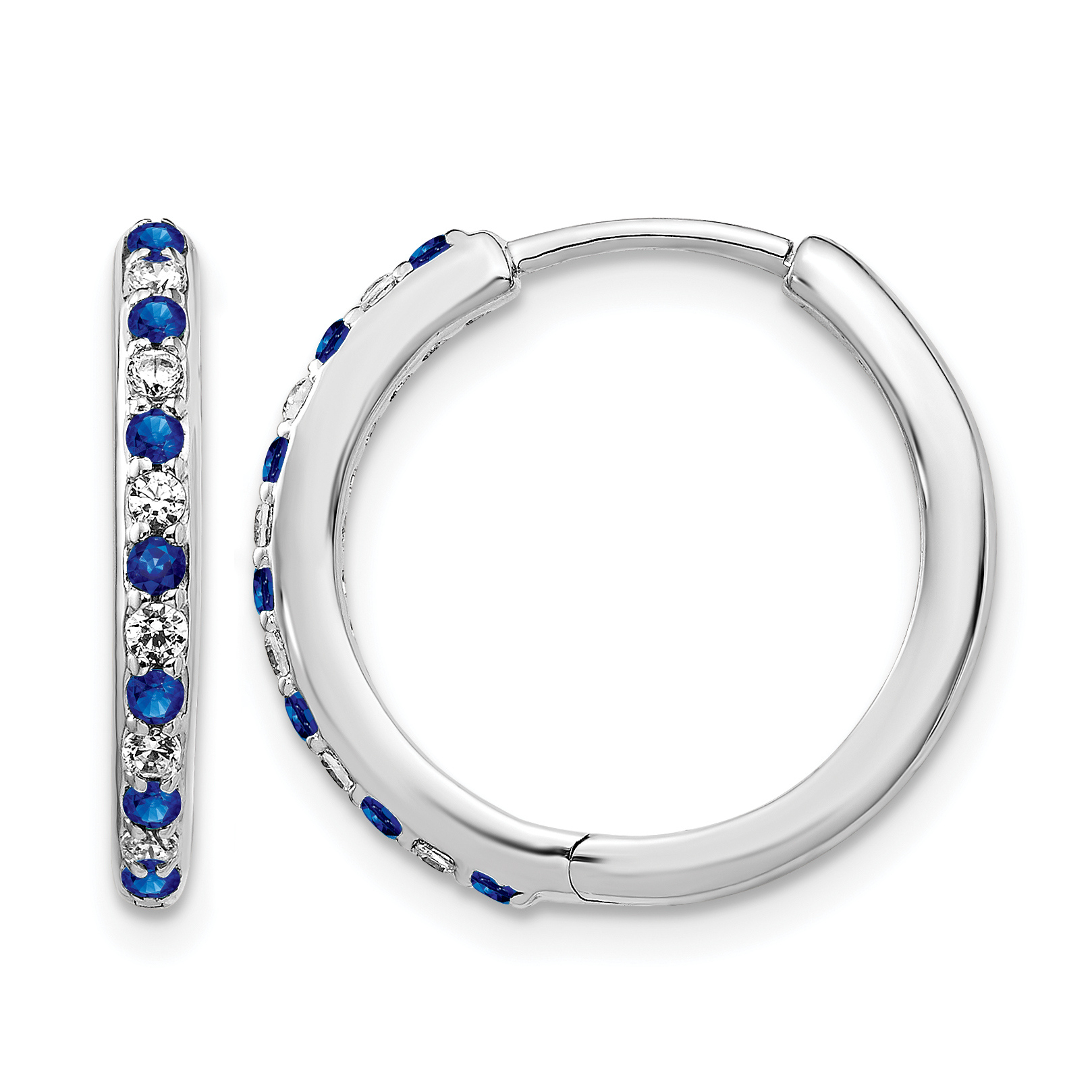 14k White Gold Diamond and Sapphire Hinged Hoop Earrings (EM5607-SA-020-WA)