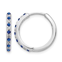 14K White Gold 0.20 Carat Lab Grown Diamond VS SI+ G+ and Created Sapphire Complete Hinged Hoop Earrings view 1