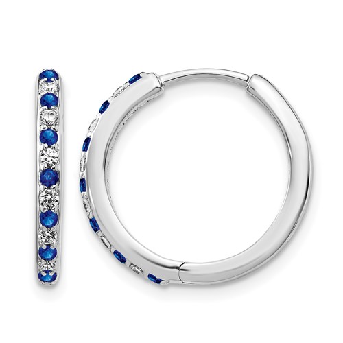 14K White Gold 0.20 Carat Lab Grown Diamond VS SI+ G+ and Created Sapphire Complete Hinged Hoop Earrings