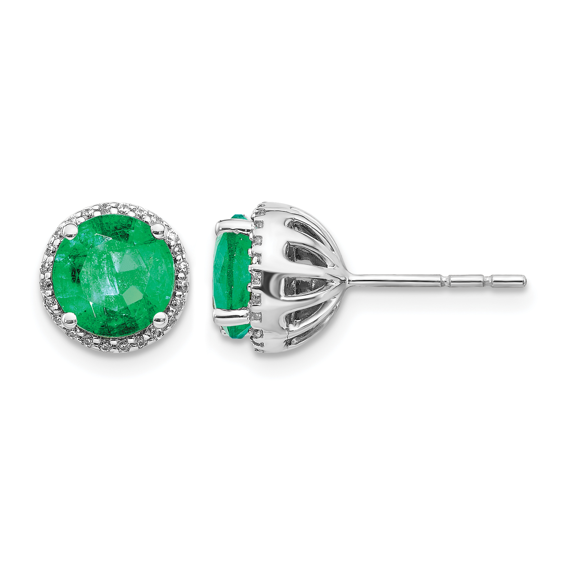 14k White Gold Diamond and Emerald Post Earrings (EM5608-EM-013-WA)