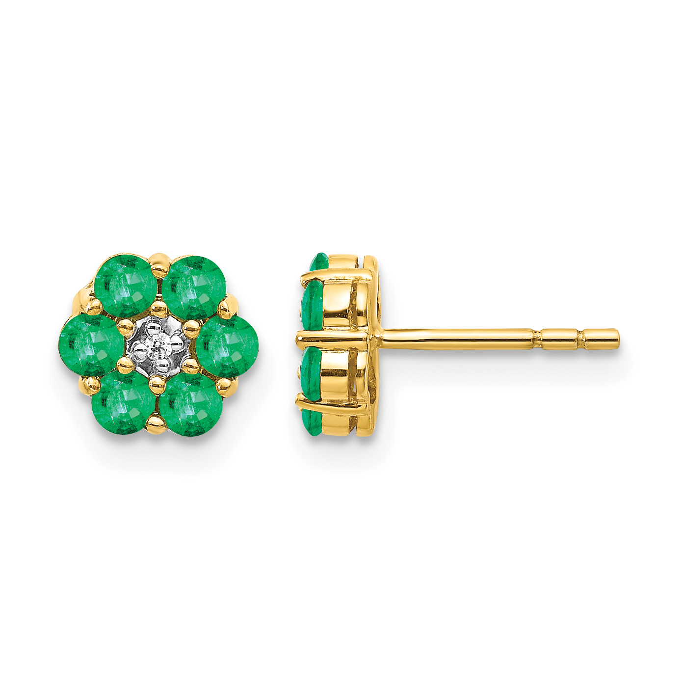 10k and Rhodium Emerald and Diamond Post Earrings (EM5609-EM-001-1YA)