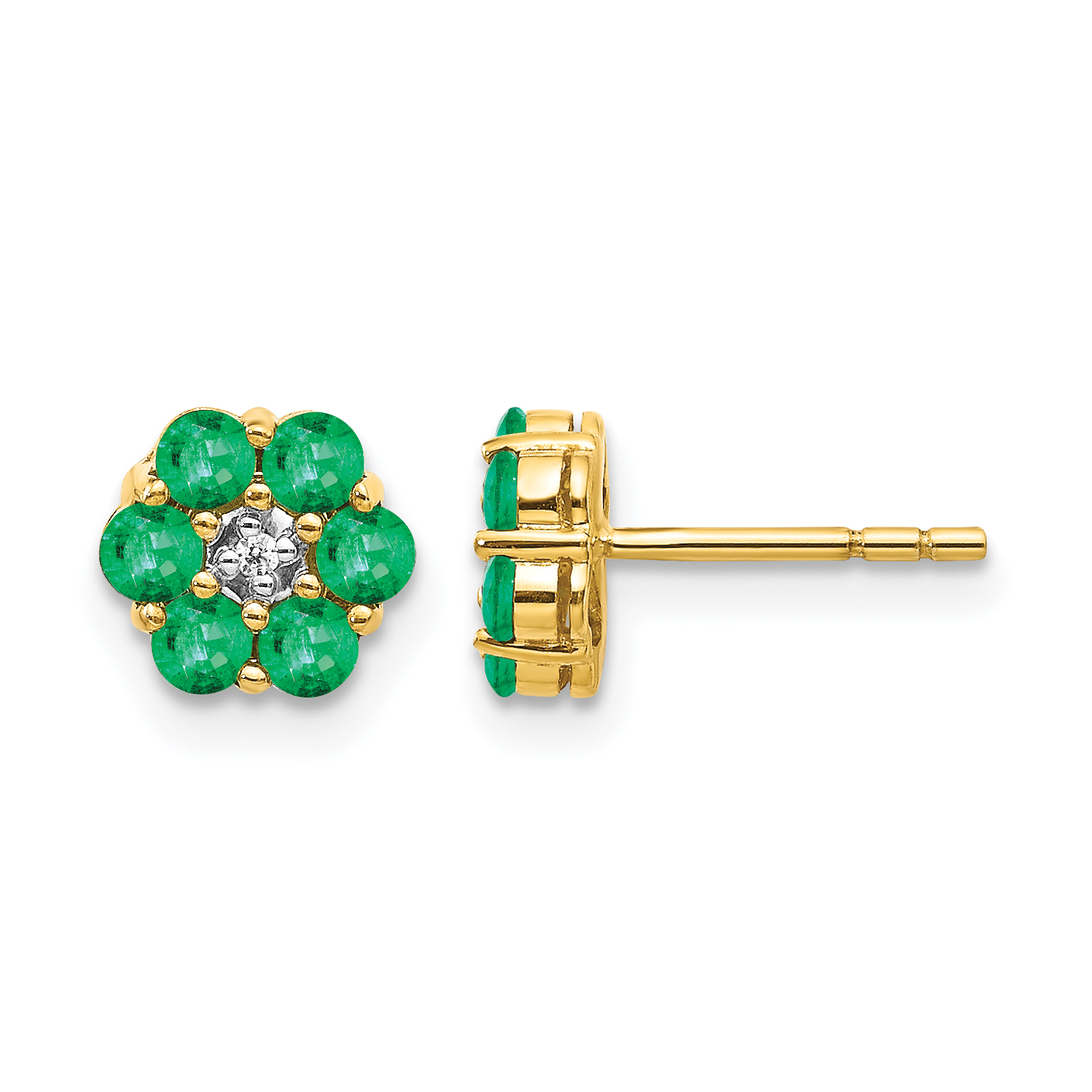 14k and Rhodium Emerald and Diamond Post Earrings (EM5609-EM-001-YA)