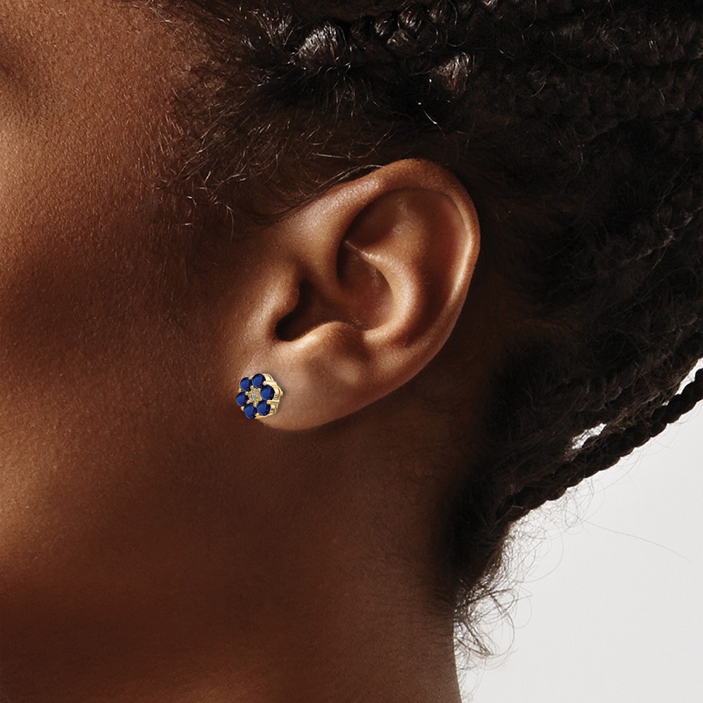 14k and Rhodium Sapphire and Diamond Post Earrings (EM5609-SA-001-YA)