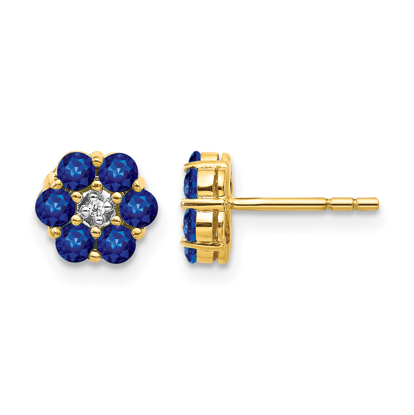 14k and Rhodium Sapphire and Diamond Post Earrings (EM5609-SA-001-YA)