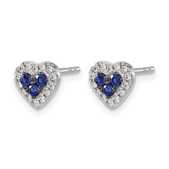 14k White Gold Sapphire Cluster and Diamond Halo Heart Post Earrings