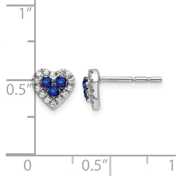 14k White Gold Sapphire Cluster and Diamond Halo Heart Post Earrings