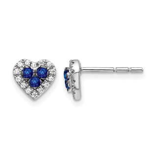 14k White Gold Sapphire Cluster and Diamond Halo Heart Post Earrings